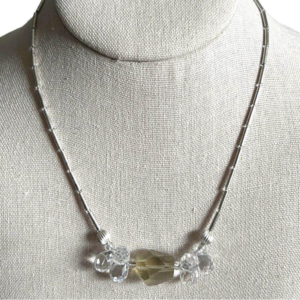 Sparkling Crystal Cluster Necklace with Silver Liquid Tube Bead Chain